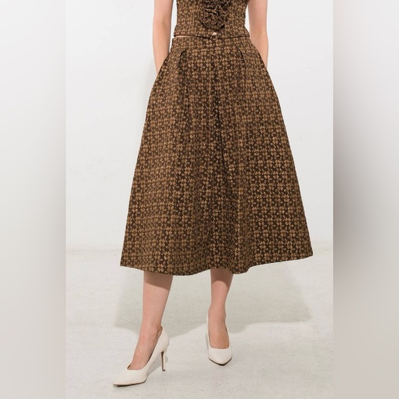 NWT Floral Strapless Corset Top & Midi Skirt Set – Brown Vintage Print - Picture 6 of 9